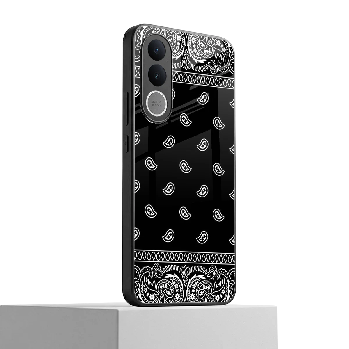 Paisley Black vivo v70 fe mobile cover | shockproof glass phone case