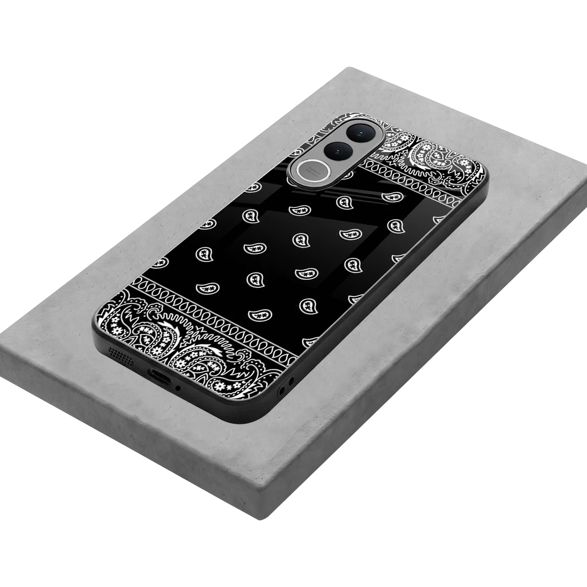 Paisley Black stylish phone case for vivo v70 fe | glossy glass and slim fit
