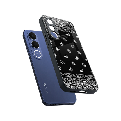 Paisley Black sleek vivo v70 fe cover with tempered glass back and TPU edges