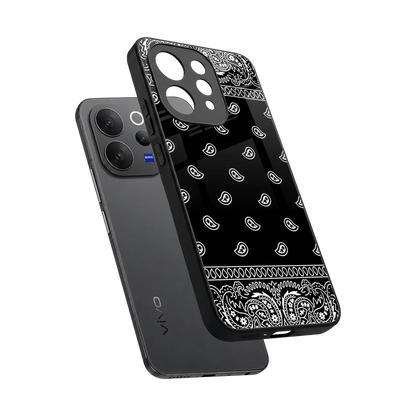 Paisley Black sleek vivo v70 cover with tempered glass back and TPU edges
