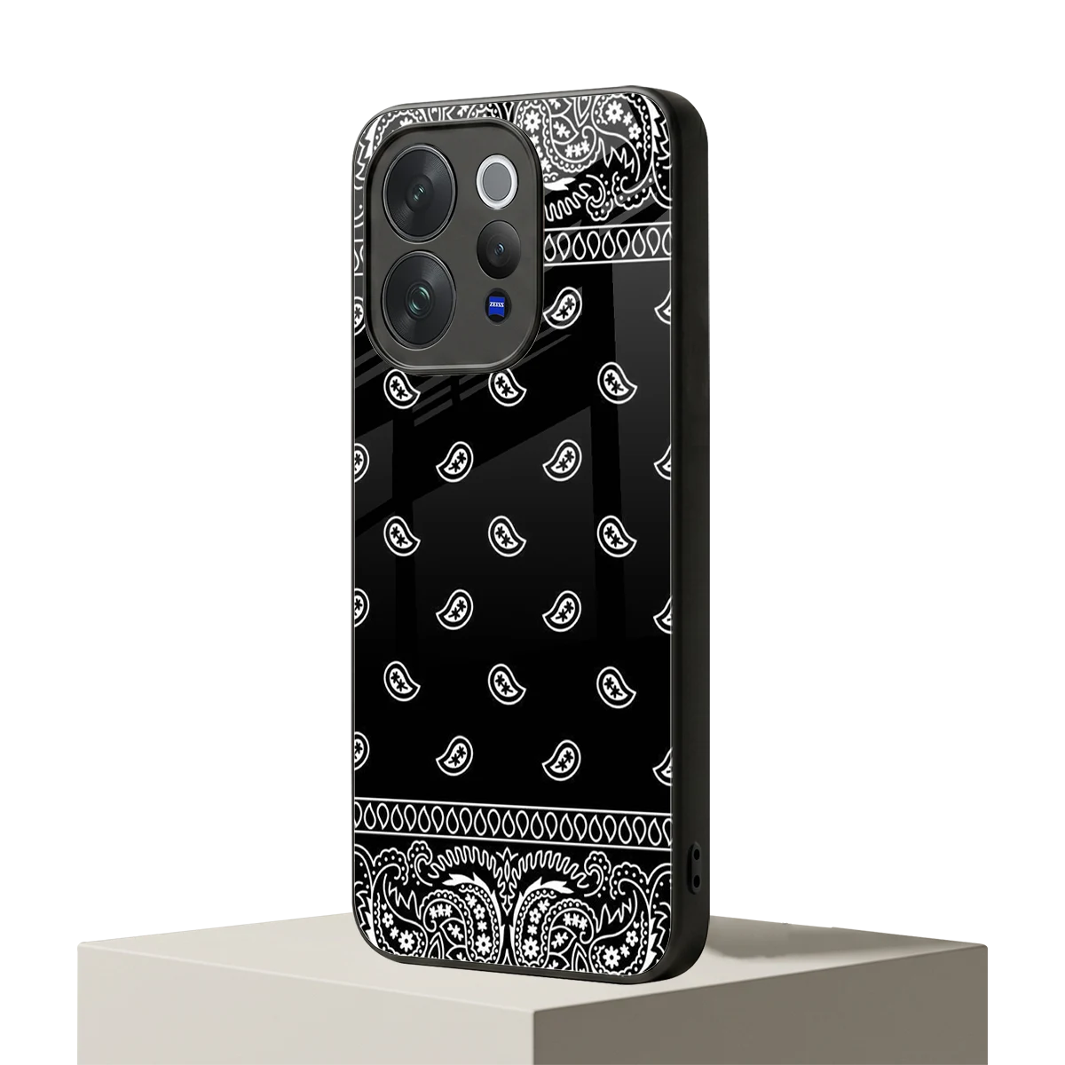 Paisley Black vivo v70 elite mobile cover | shockproof glass phone case