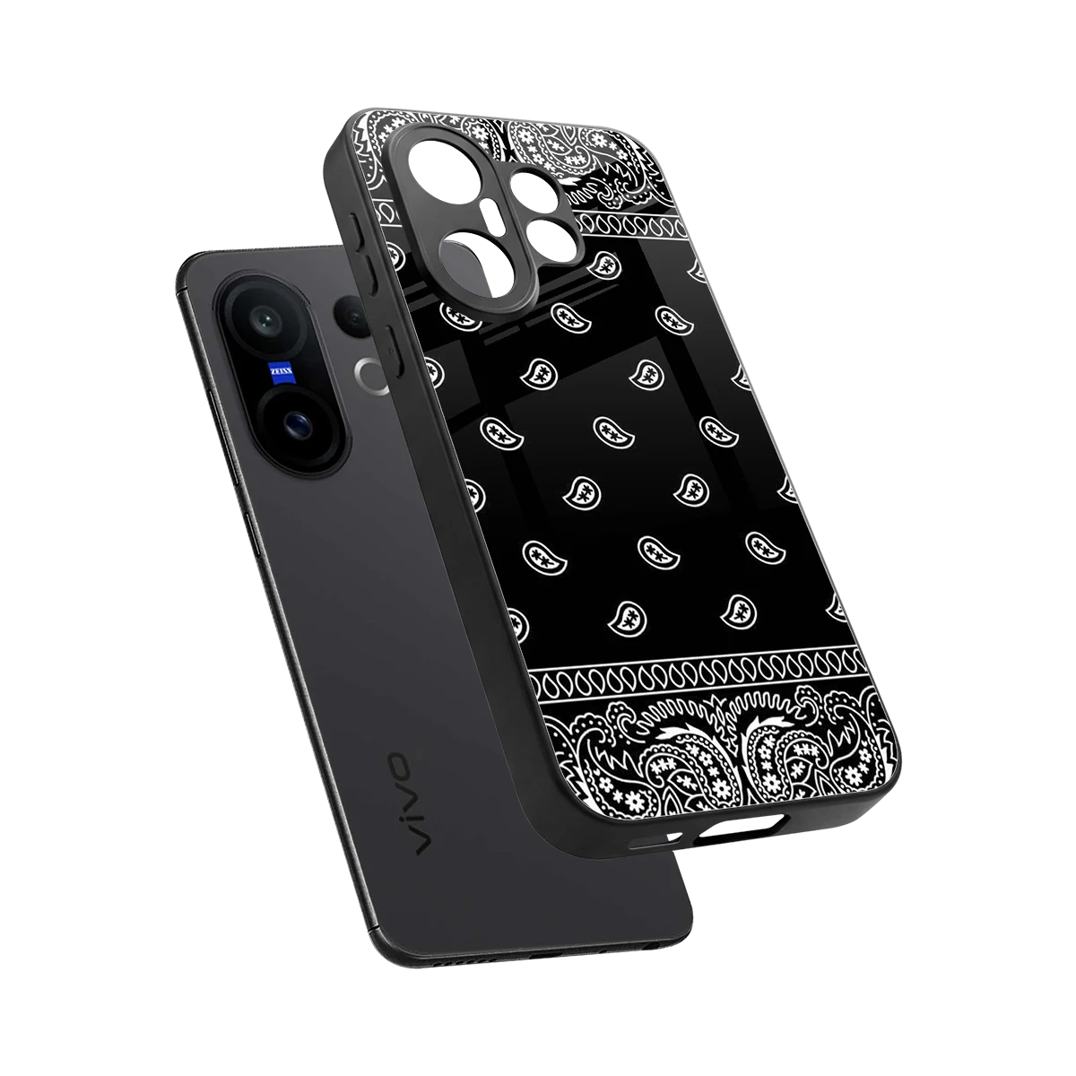Paisley Black sleek vivo x200 fe cover with tempered glass back and TPU edges