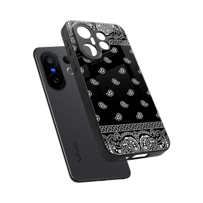 Paisley Black sleek vivo x200 fe cover with tempered glass back and TPU edges