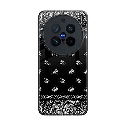 Paisley Black back phone cover | glass case for vivo x200 pro