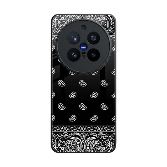 Paisley Black back phone cover | glass case for vivo x200 pro