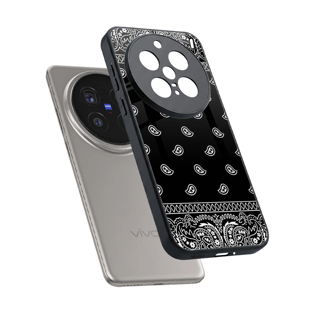 Paisley Black sleek vivo x200 pro cover with tempered glass back and TPU edges