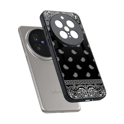 Paisley Black sleek vivo x200 pro cover with tempered glass back and TPU edges