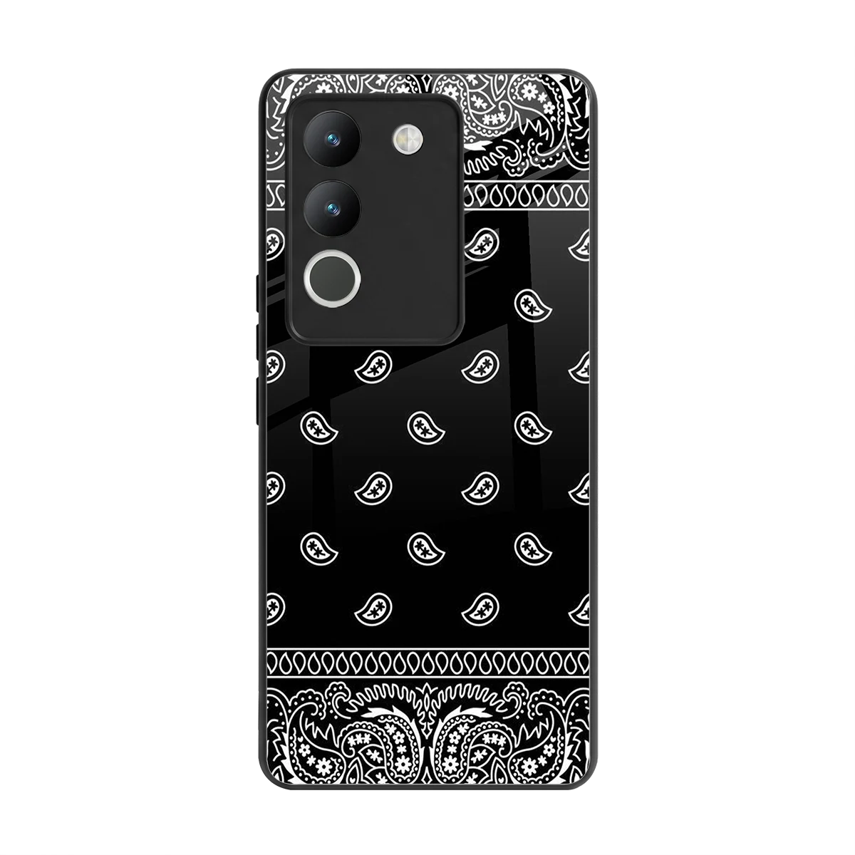 Paisley Black back phone cover | glass case for vivo y200 5g