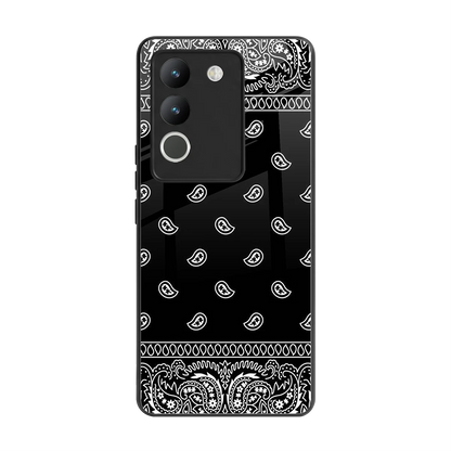 Paisley Black back phone cover | glass case for vivo y200 5g