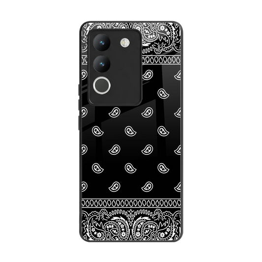 Paisley Black back phone cover | glass case for vivo y200 5g
