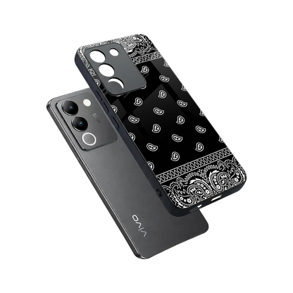 Paisley Black sleek vivo y200 5g cover with tempered glass back and TPU edges