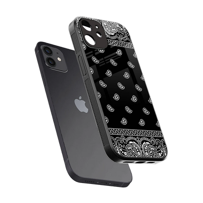Paisley Black sleek iphone 12 cover with tempered glass back and TPU edges