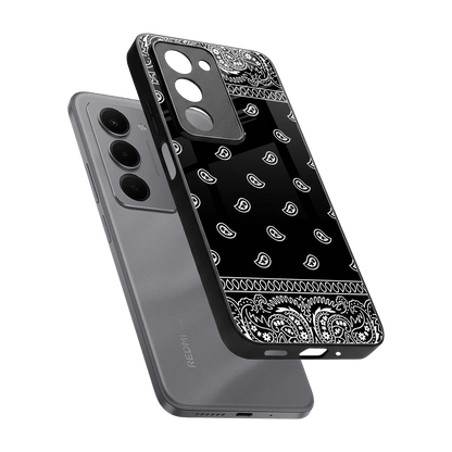 Paisley Black sleek redmi 15 5g cover with tempered glass back and TPU edges