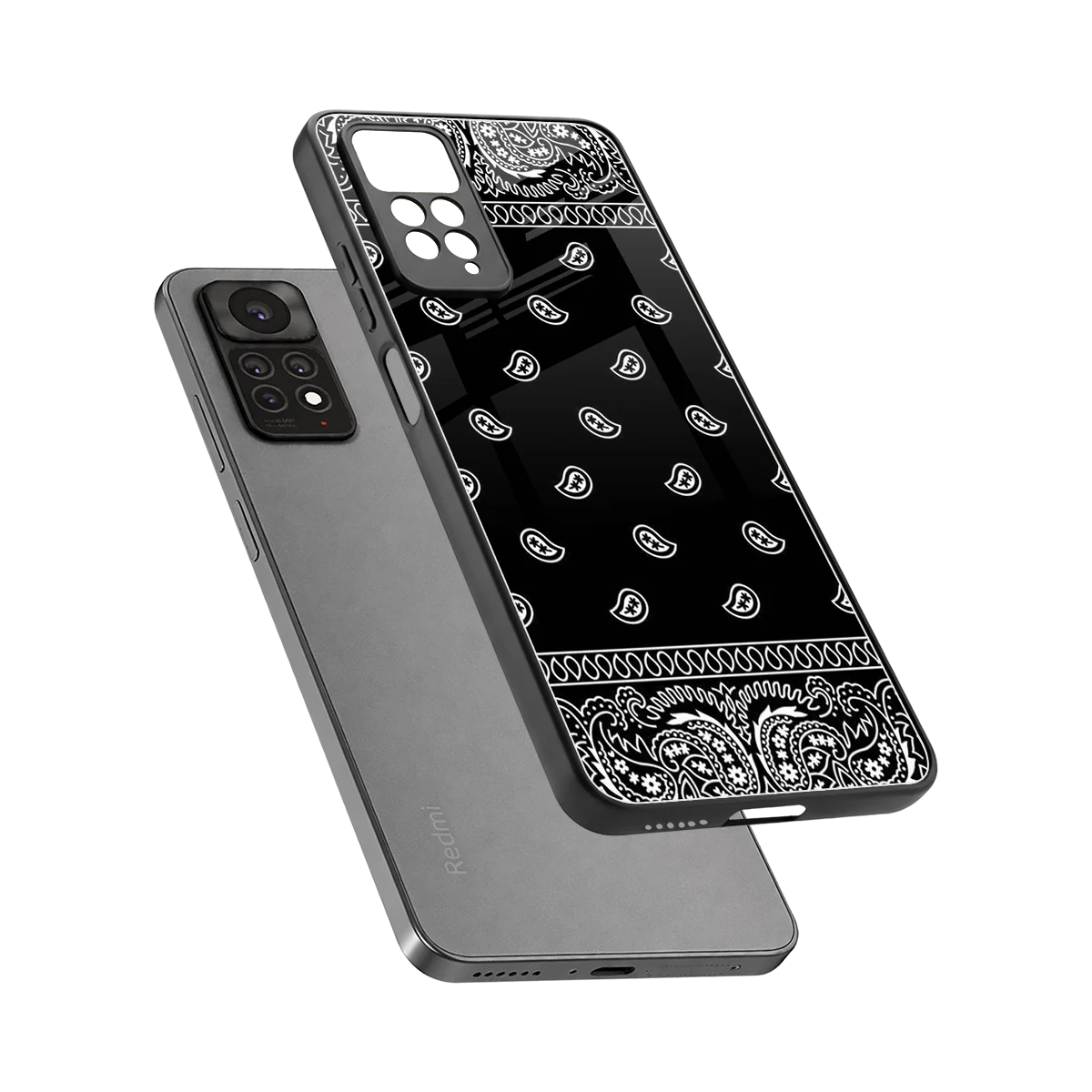 Paisley Black sleek redmi note 11 pro cover with tempered glass back and TPU edges