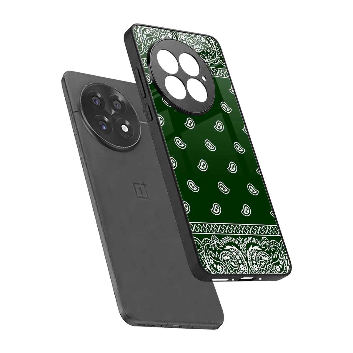 Paisley Green sleek oneplus 13 cover with tempered glass back and TPU edges