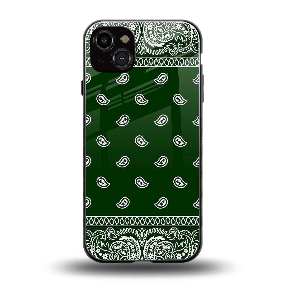 Paisley Green back phone cover | glass case for iphone 15 plus