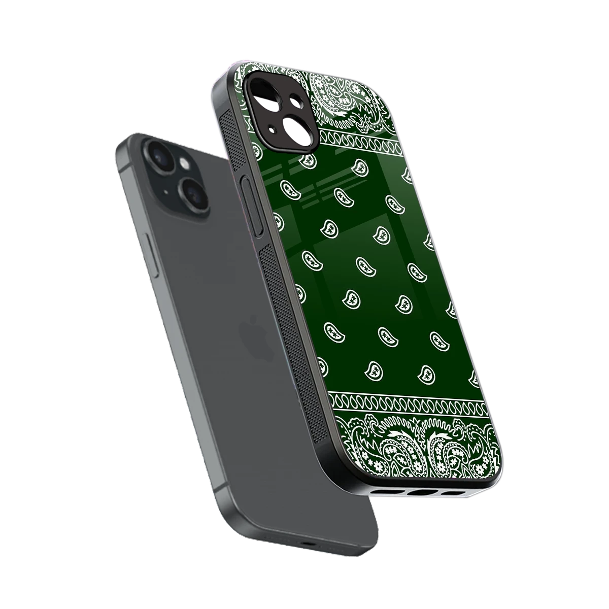 Paisley Green sleek iphone 15 plus cover with tempered glass back and TPU edges