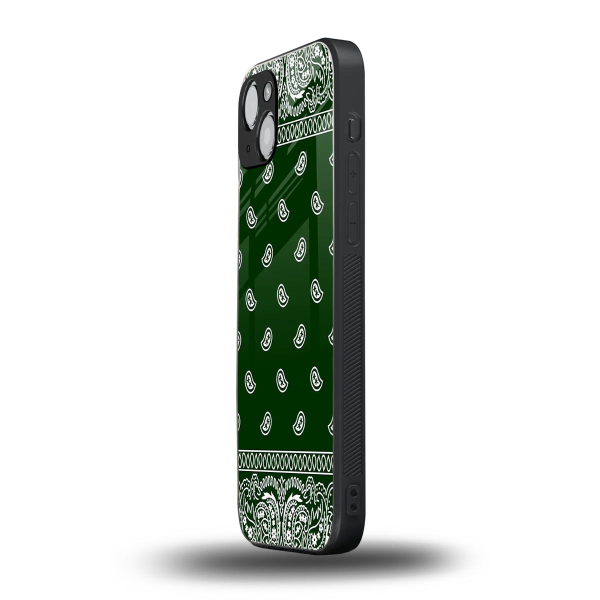 Paisley Green iphone 15 plus mobile cover | shockproof glass phone case