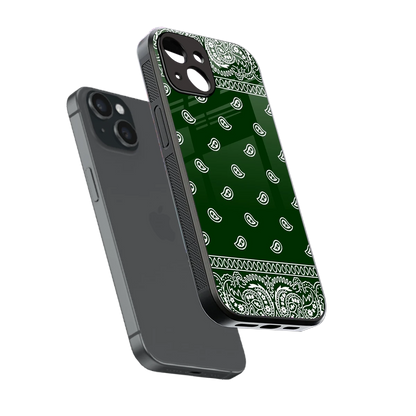 Paisley Green sleek iphone 15 cover with tempered glass back and TPU edges