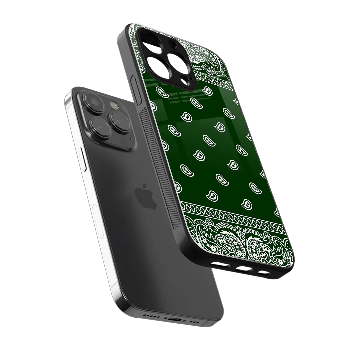 Paisley Green sleek iphone 16 pro max cover with tempered glass back and TPU edges