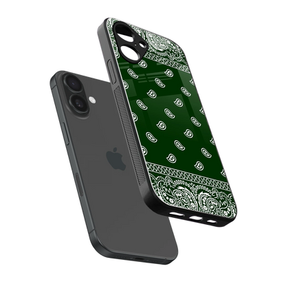 Paisley Green sleek iPhone 16 cover with tempered glass back and TPU edges