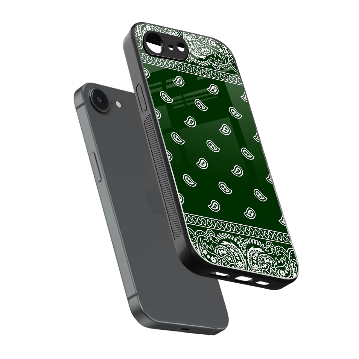 Paisley Green sleek iphone 16e cover with tempered glass back and TPU edges