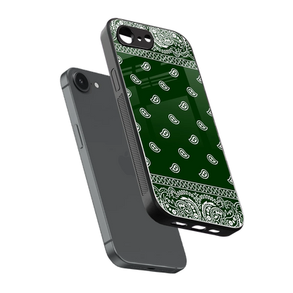 Paisley Green sleek iphone 16e cover with tempered glass back and TPU edges