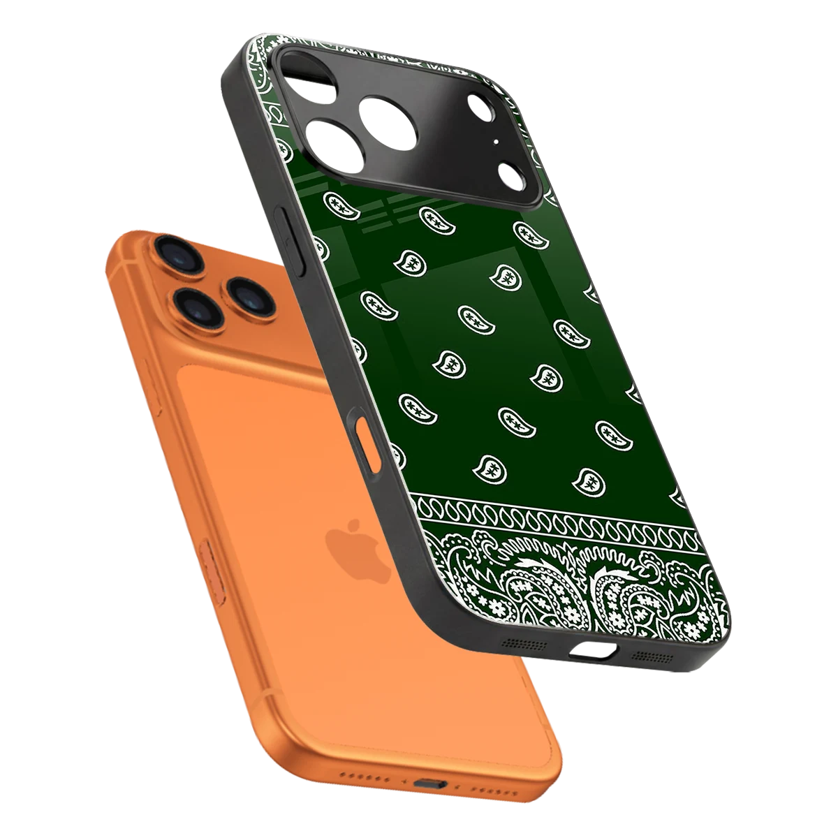 Paisley Green sleek iphone 17 pro cover with tempered glass back and TPU edges