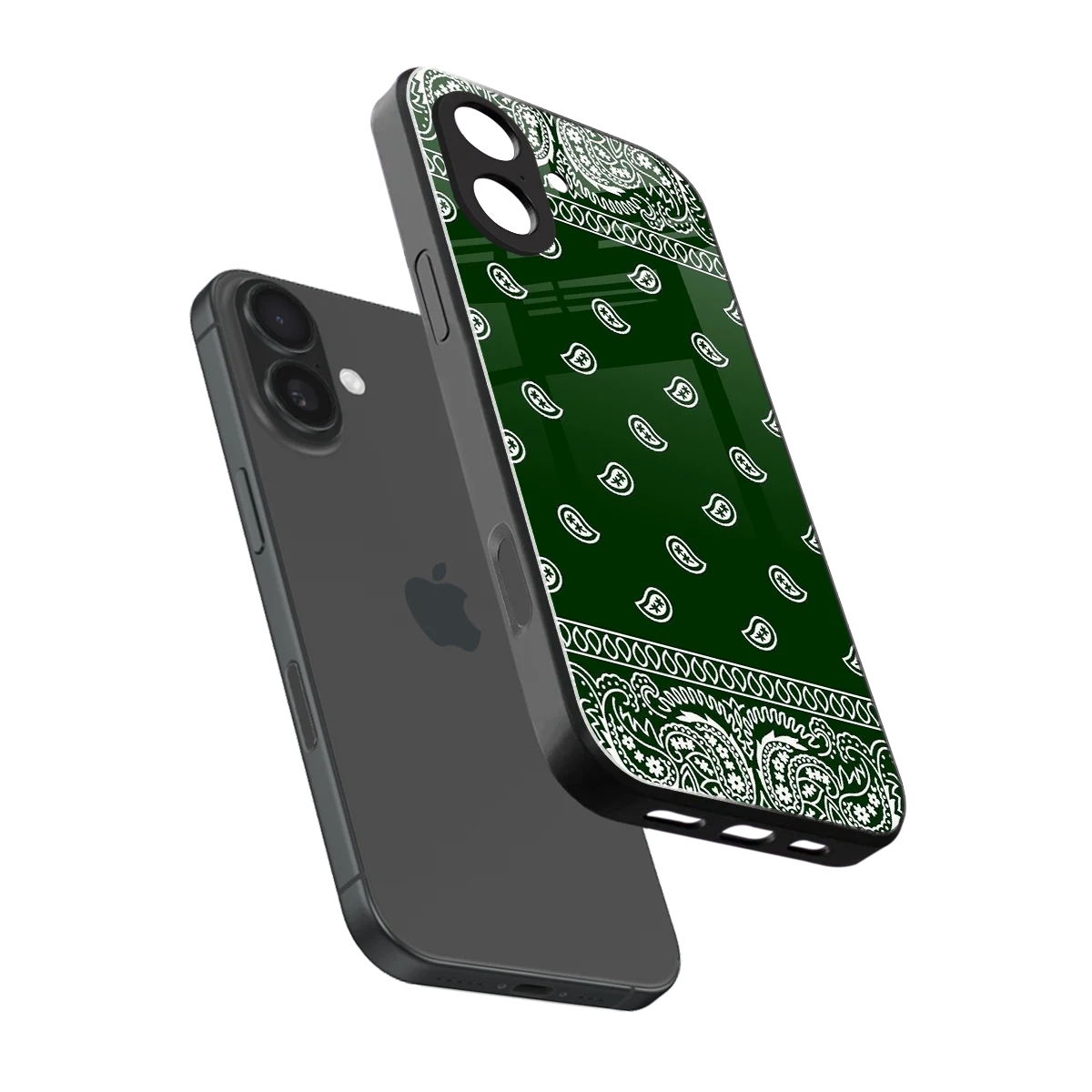 Paisley Green sleek iphone 17 cover with tempered glass back and TPU edges