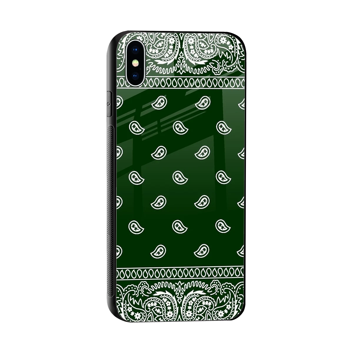 Paisley Green sleek iphone xs max cover with tempered glass back and TPU edges