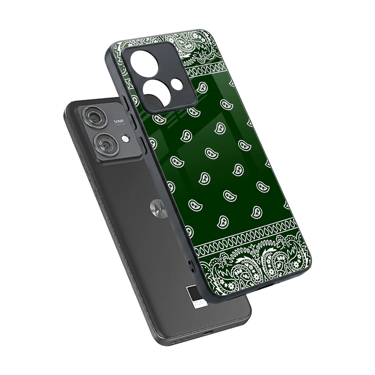 Paisley Green sleek motorola edge 40 neo 5g cover with tempered glass back and TPU edges