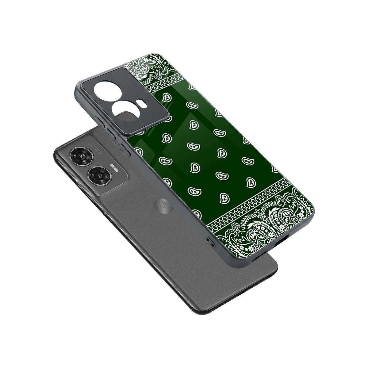 Paisley Green sleek motorola edge 50 fusion cover with tempered glass back and TPU edges