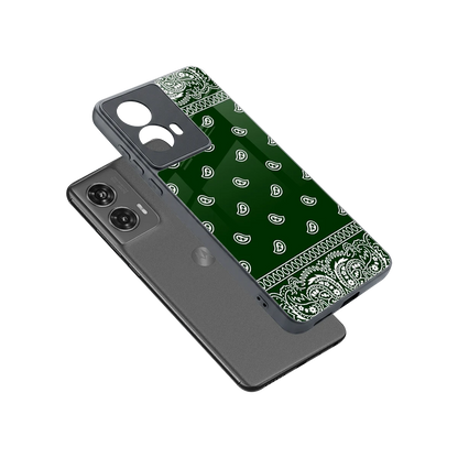 Paisley Green sleek motorola edge 50 fusion cover with tempered glass back and TPU edges