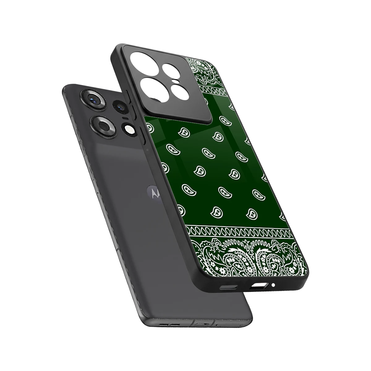 Paisley Green sleek motorola edge 50 pro cover with tempered glass back and TPU edges