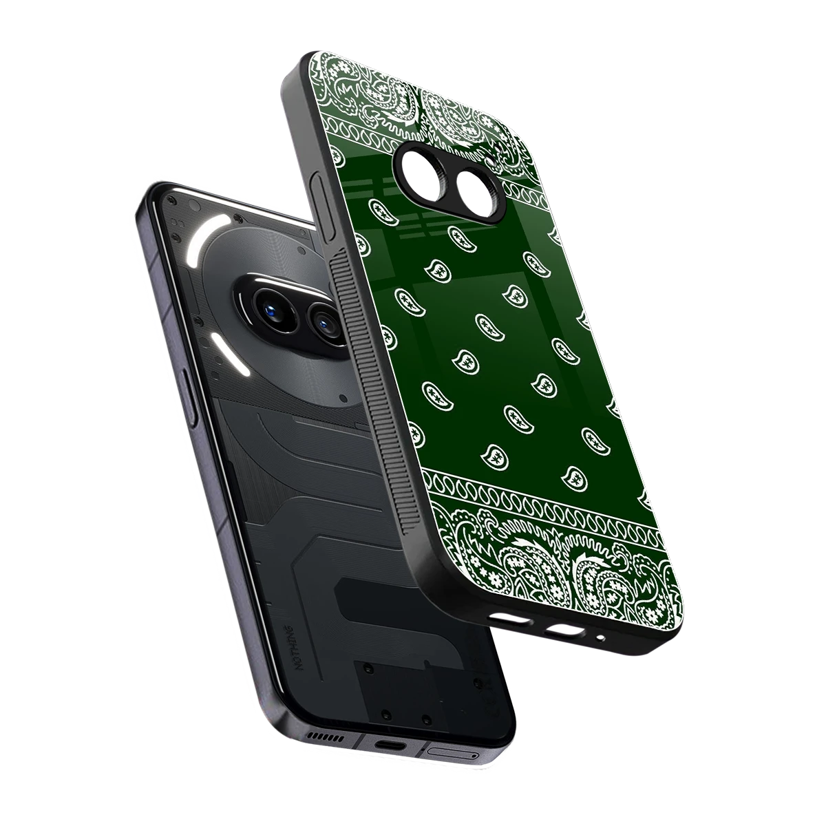 Paisley Green sleek nothing phone 2a cover with tempered glass back and TPU edges