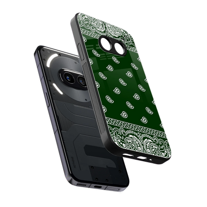 Paisley Green sleek nothing phone 2a cover with tempered glass back and TPU edges