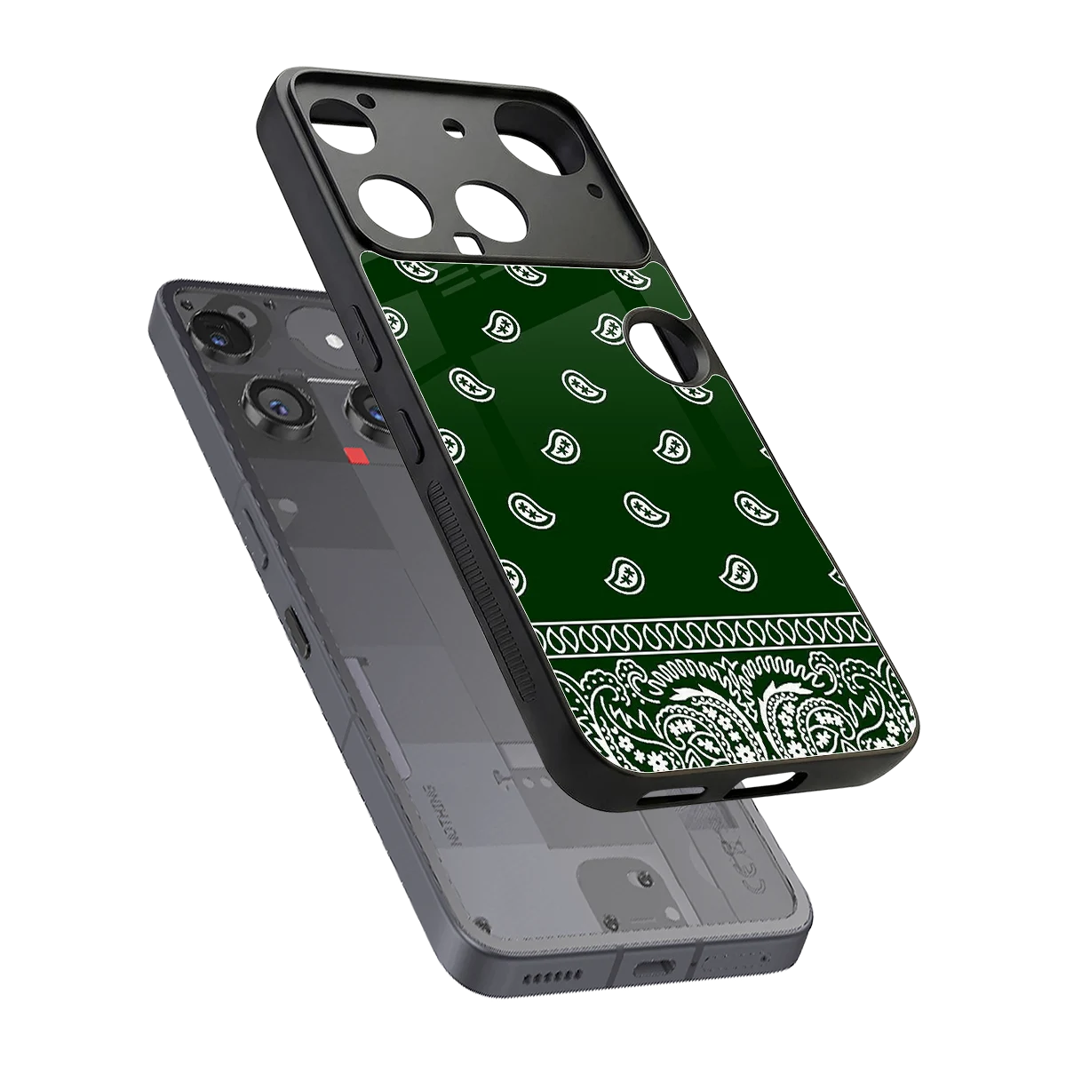 Paisley Green sleek nothing phone 3 cover with tempered glass back and TPU edges
