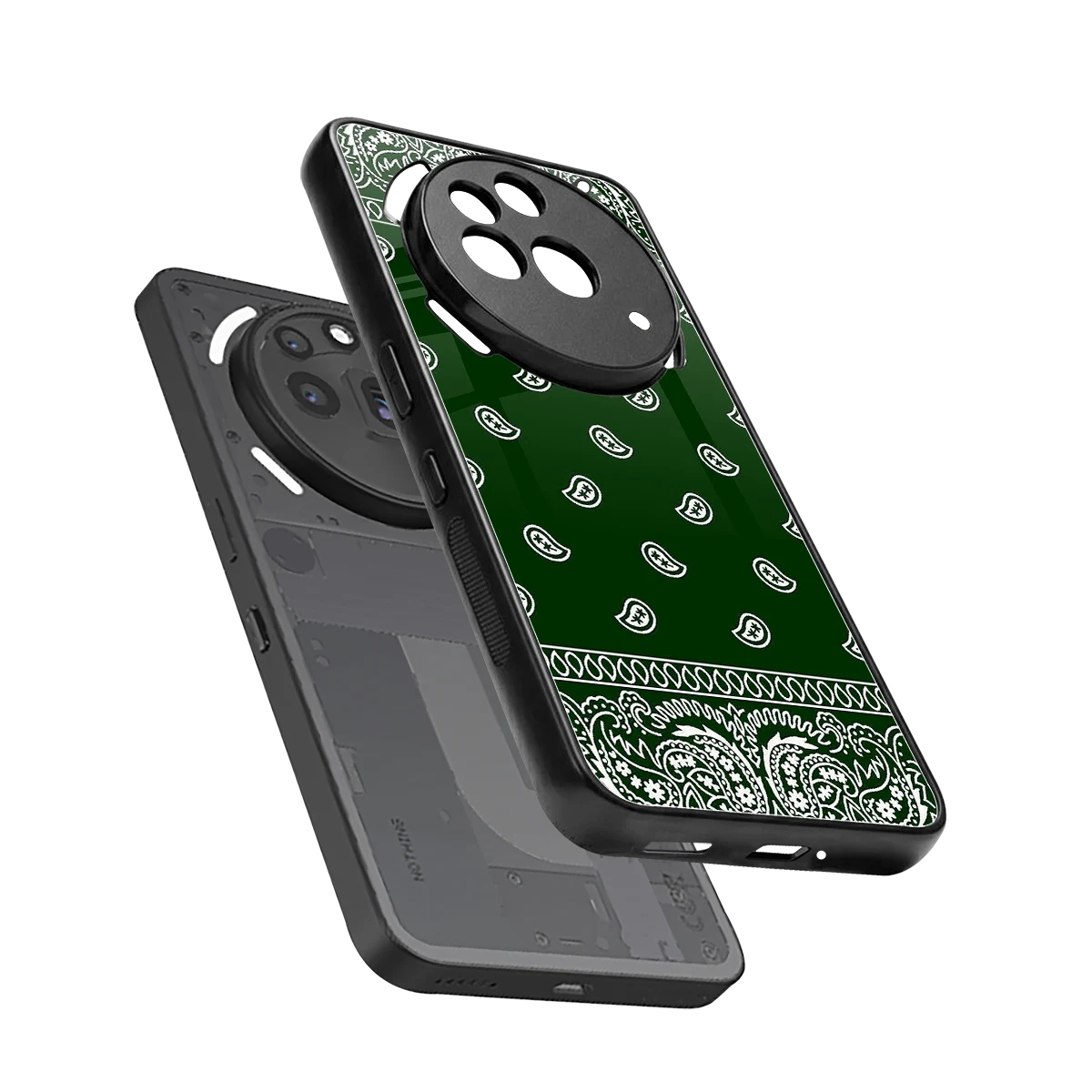 Paisley Green sleek nothing phone 3a pro cover with tempered glass back and TPU edges
