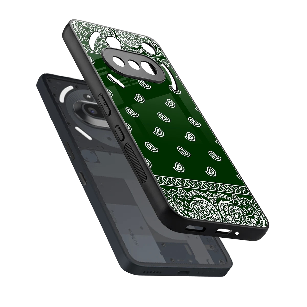 Paisley Green sleek nothing phone 3a cover with tempered glass back and TPU edges