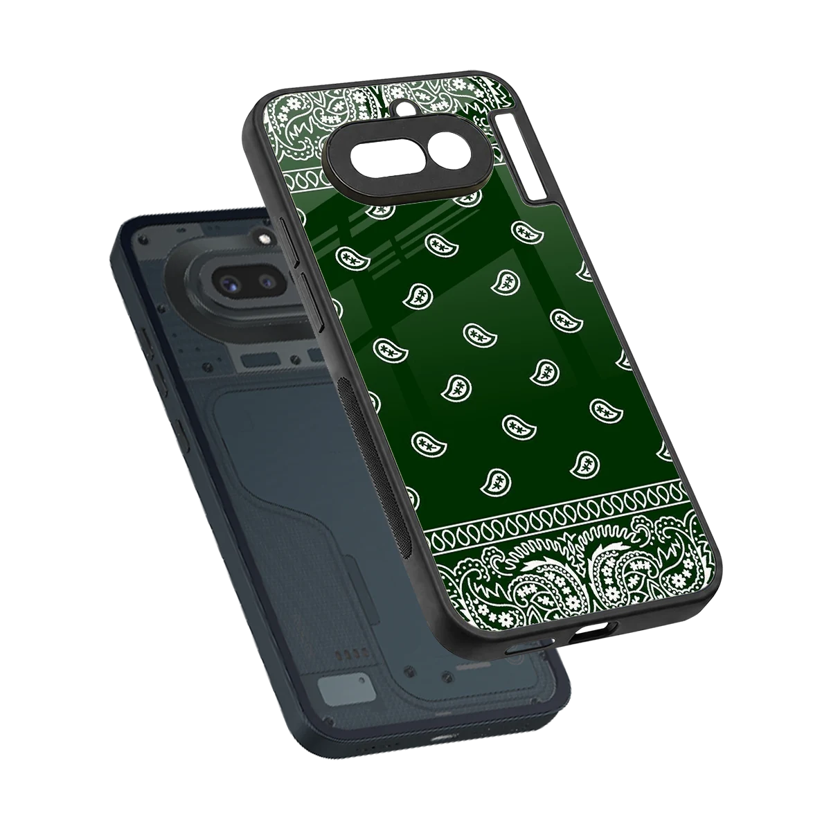 Paisley Green sleek nothing phone 4a cover with tempered glass back and TPU edges