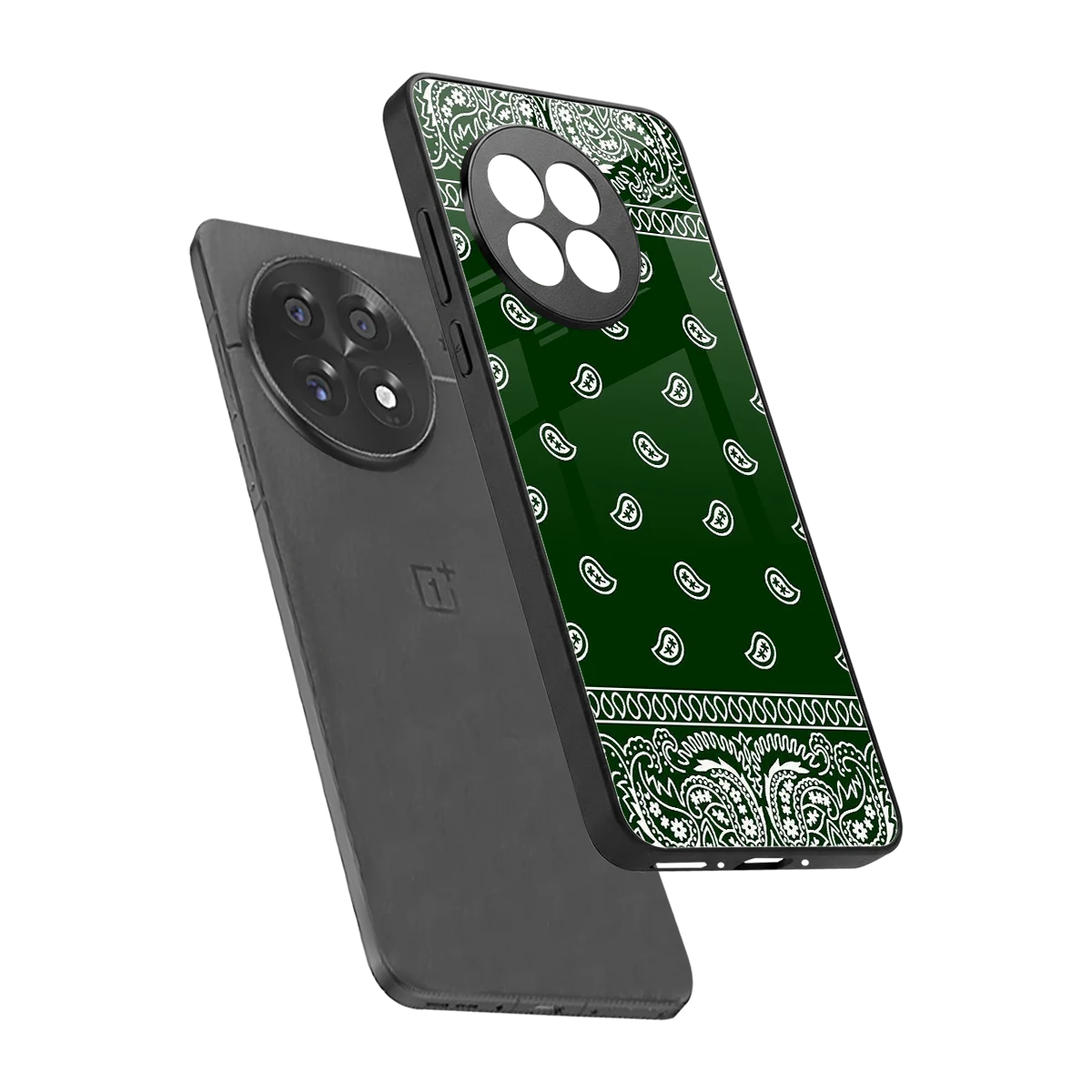Paisley Green sleek oneplus 13r cover with tempered glass back and TPU edges