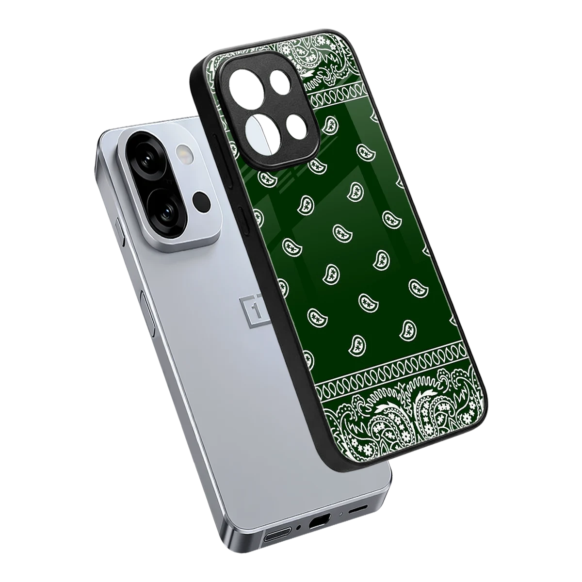 Paisley Green sleek oneplus 13s cover with tempered glass back and TPU edges
