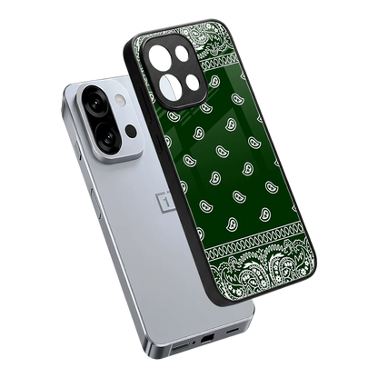 Paisley Green sleek oneplus 13s cover with tempered glass back and TPU edges