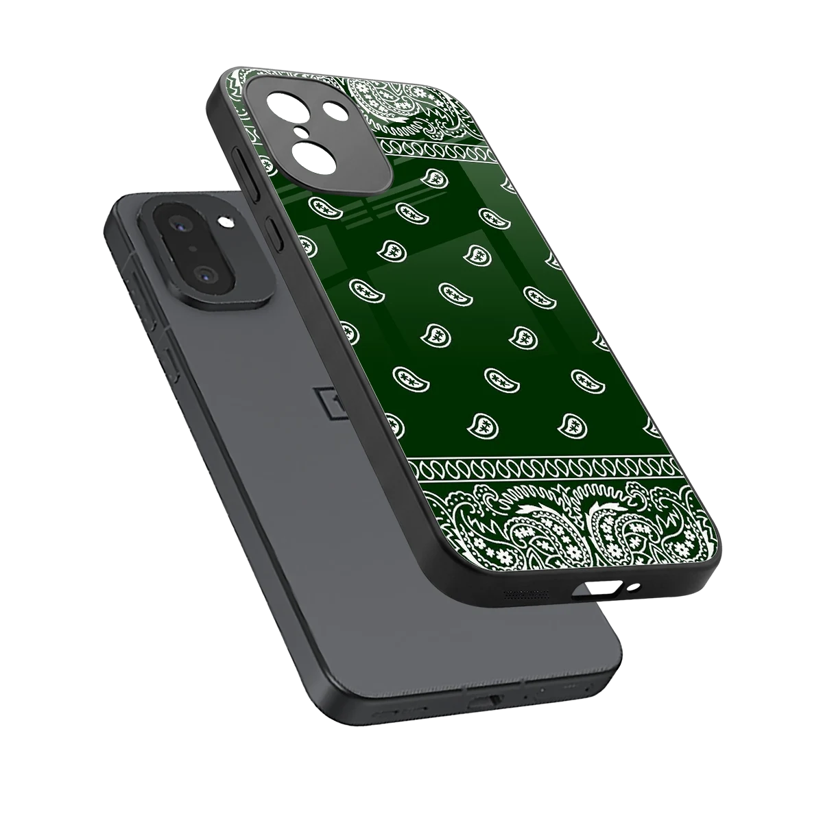 Paisley Green sleek oneplus 15r cover with tempered glass back and TPU edges