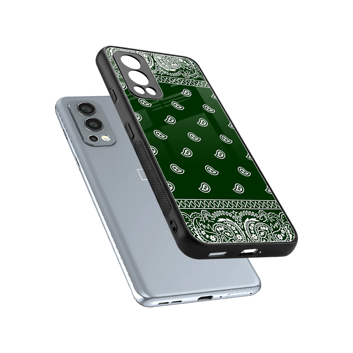 Paisley Green sleek oneplus nord 2 cover with tempered glass back and TPU edges