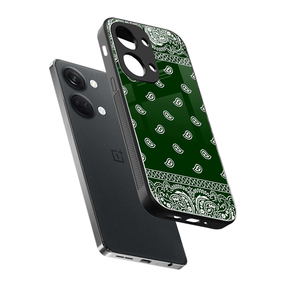 Paisley Green sleek oneplus nord 3 cover with tempered glass back and TPU edges