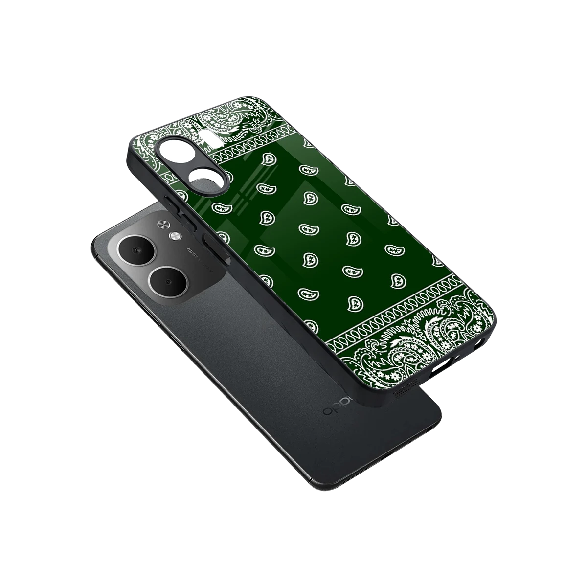 Paisley Green sleek oppo a5x 5g cover with tempered glass back and TPU edges