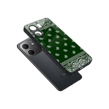 Paisley Green sleek oppo a5x 5g cover with tempered glass back and TPU edges