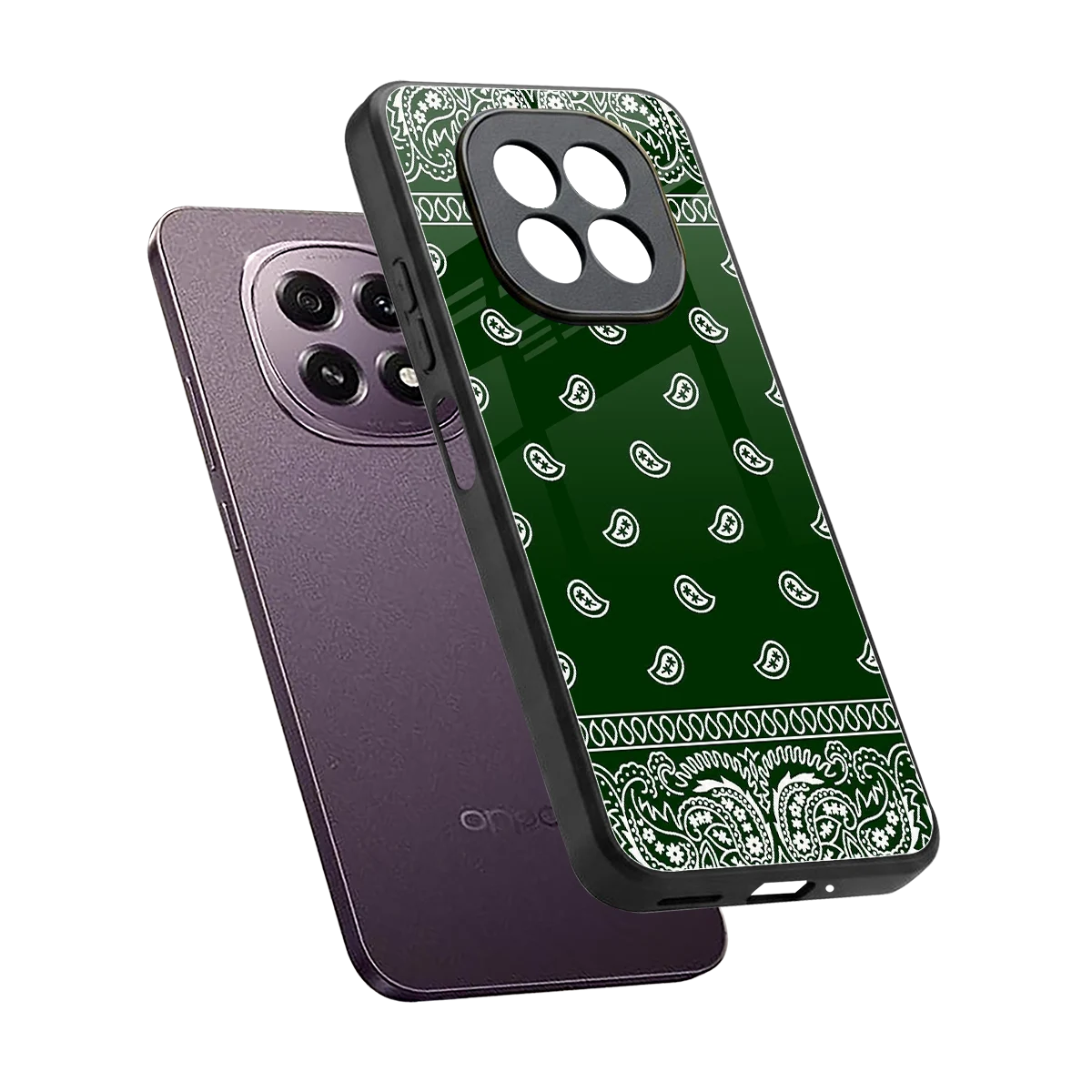 Paisley Green sleek oppo f29 5g cover with tempered glass back and TPU edges