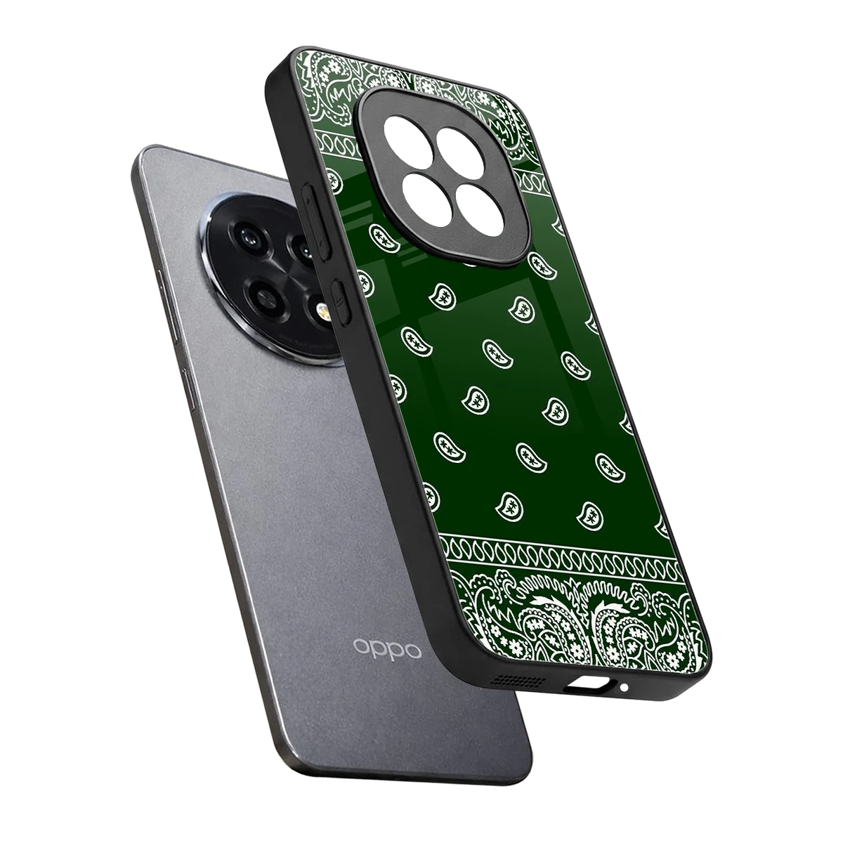 Paisley Green sleek oppo f29 pro 5g cover with tempered glass back and TPU edges